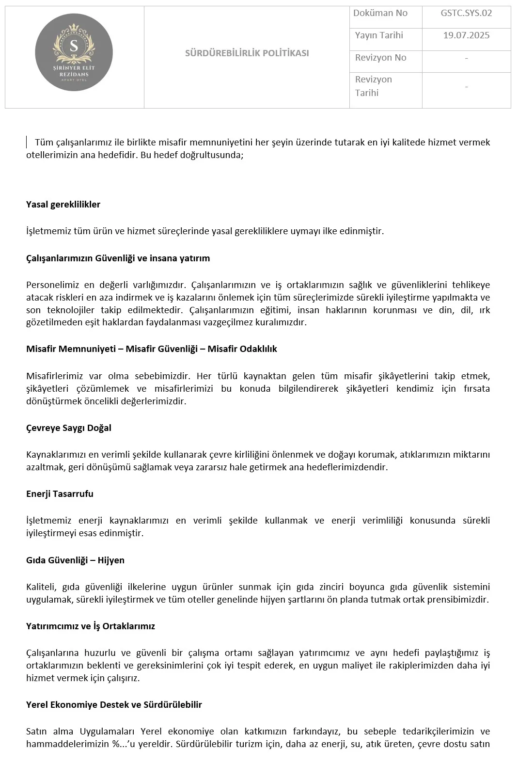 Sürdürülebilirlik Politikası 2